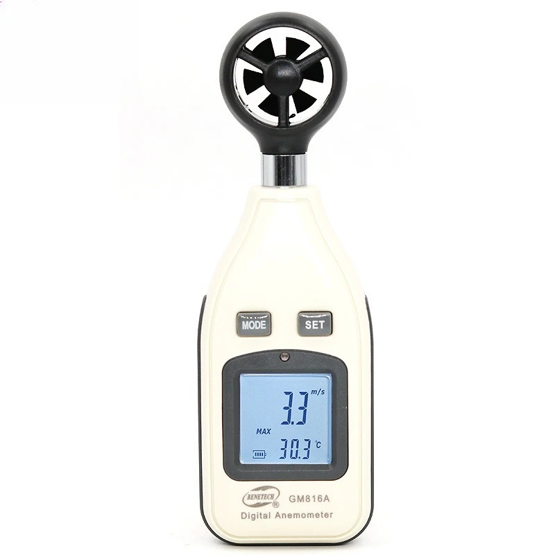 GM816A Mini Digital Anemometer Handheld Wind Speed & Temperature Measuring Gauge
