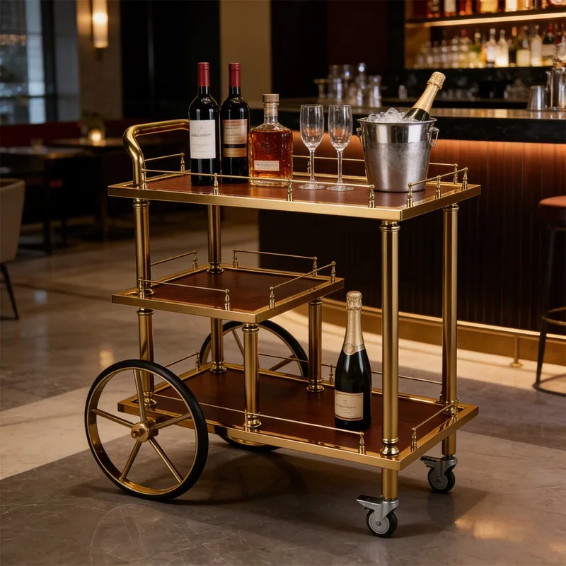 European light luxury royal wine cart service trolley bar hotel three-story multi-function food delivery cart silent movement