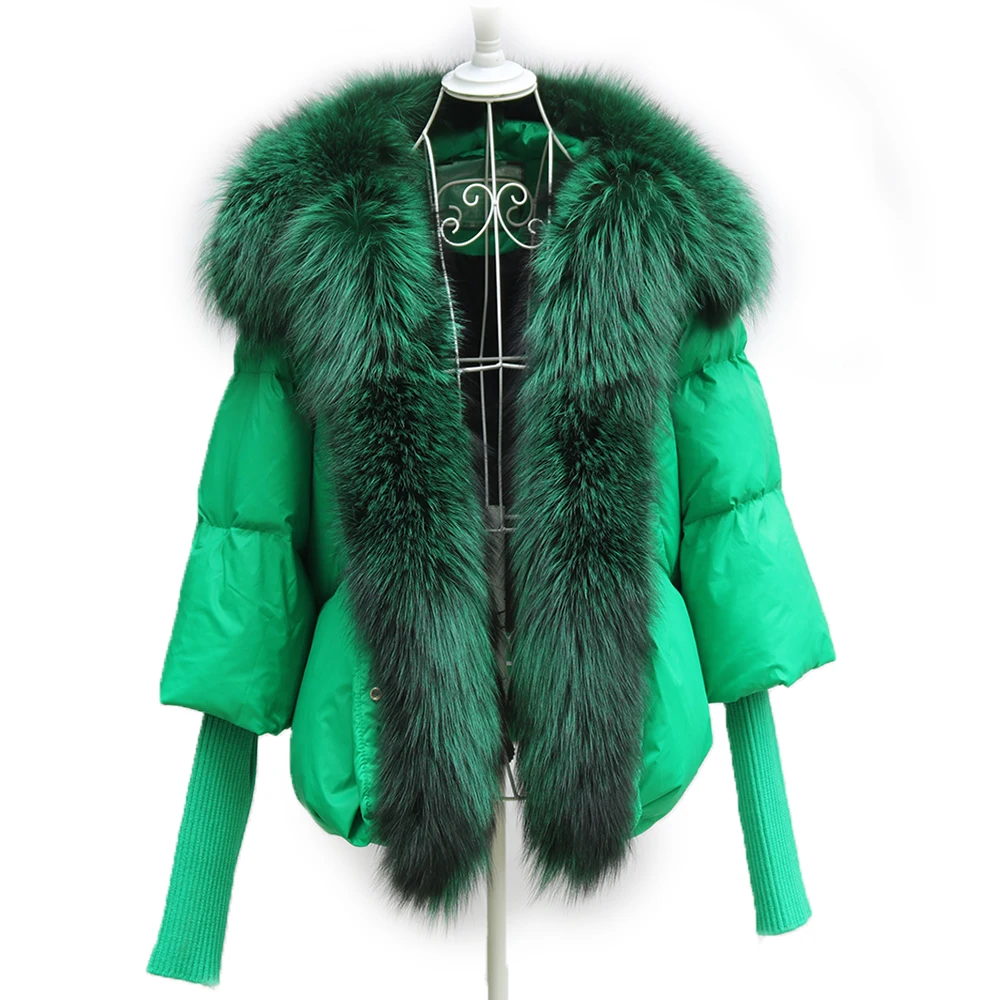 

2024 New Autumn Winter Warm Women Coat Oversized Real Fox Fur Hooded Collar Thick Luxury Goose Down Jacket