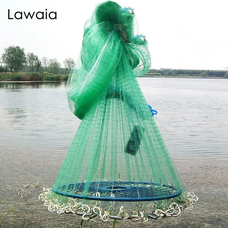 

Lawaia Fish Catching Net Green Fishing Line Hand Cast Net with Steel Pendant Nylon Fishing Net Carpfishing Multiple Sizes Made