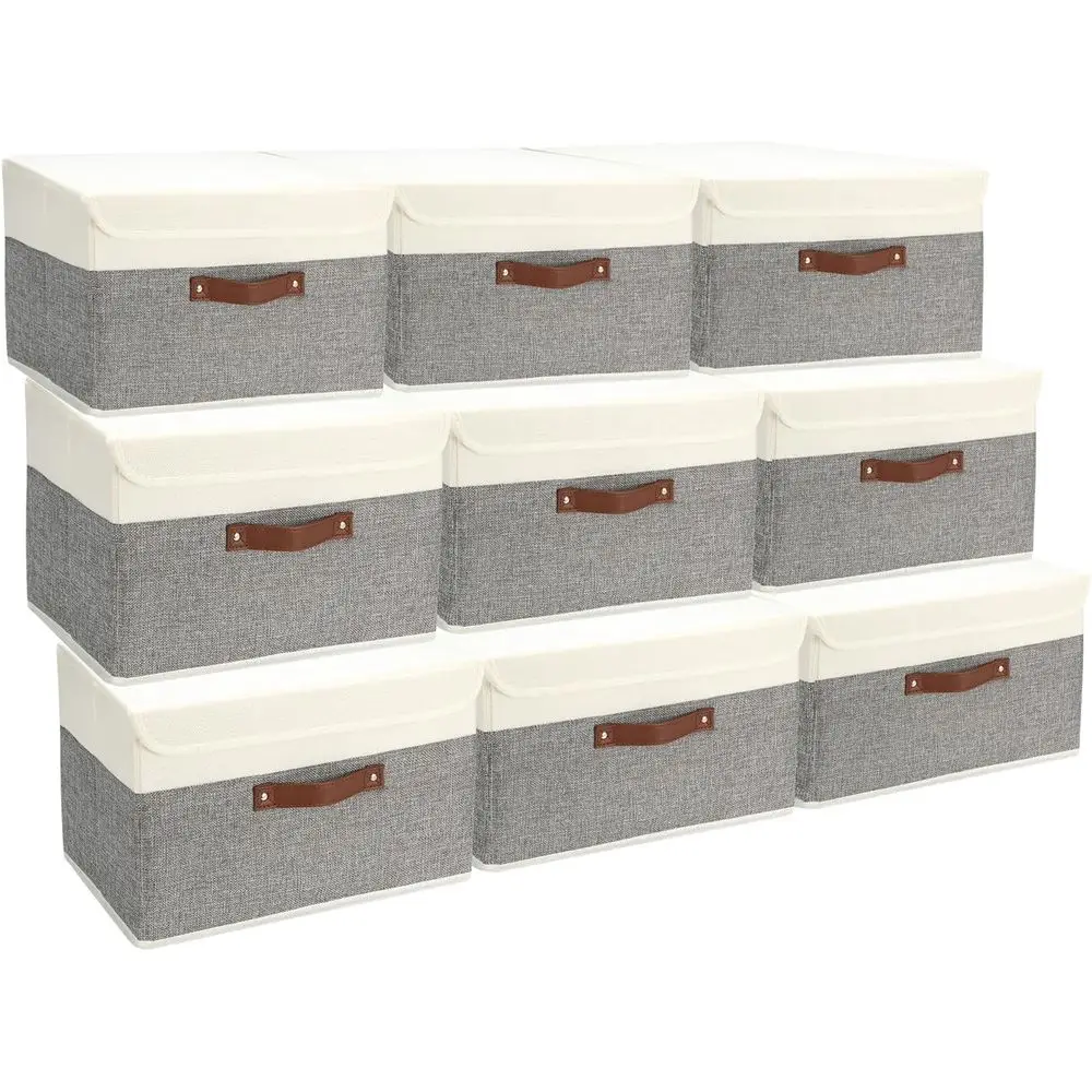 

Набор из 9 декоративных контейнеров для хранения и тканевых корзин с крышками для полок, ящиков, рабочего стола, шкафа, игровой комнаты