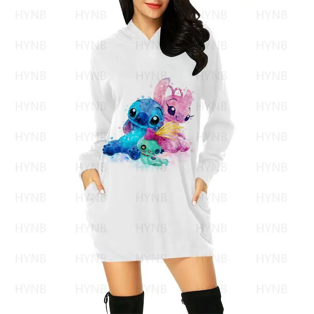 Dresses for Women 2022 Long Sleeves Y2k Mini Dress Sweater Dress Luxury Party Disney Stitch Kawaii Fashion Woman Clothes Hoodie