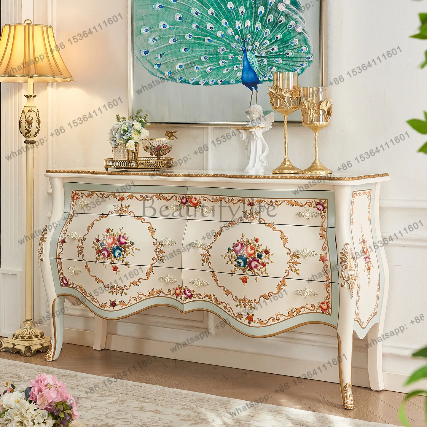 

French bedroom storage multi-drawer bed tail cabinet entrance hall decoration cabinet