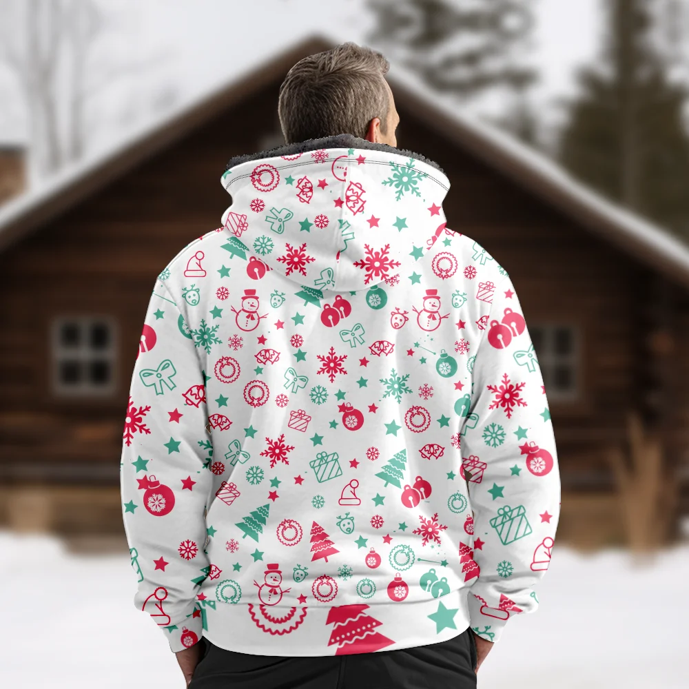 Chaquetas de invierno para hombre, abrigos, ropa de algodón con patrón navideño, abrigo con cremallera, viaje informal