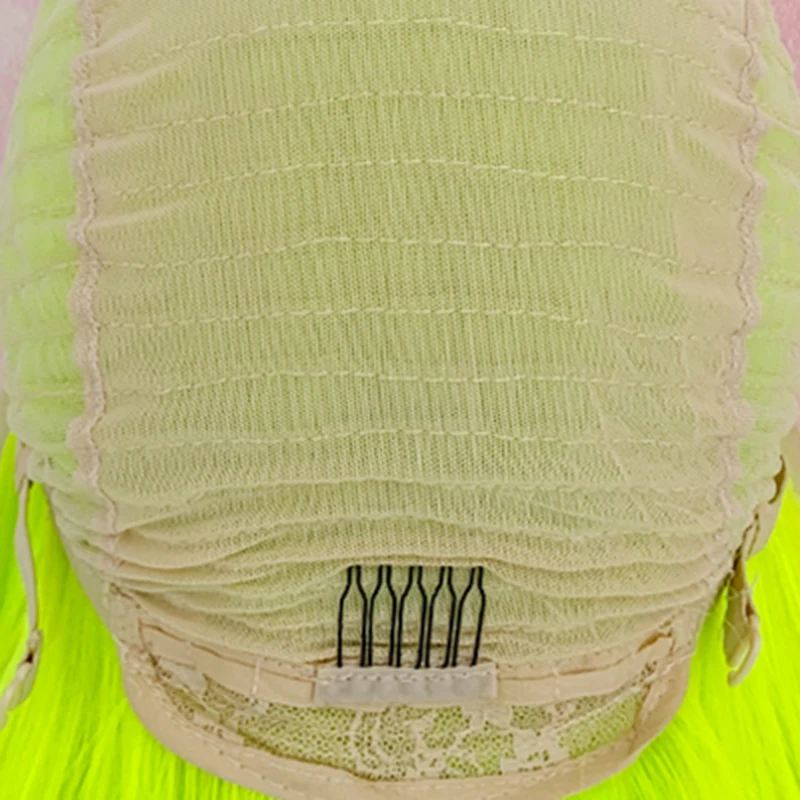 여성용 형광 녹색 합성 레이스 프론트 가발, 미리 뽑은 긴 직선 내열성 교체 가발, 섬유 헤어, 13*3