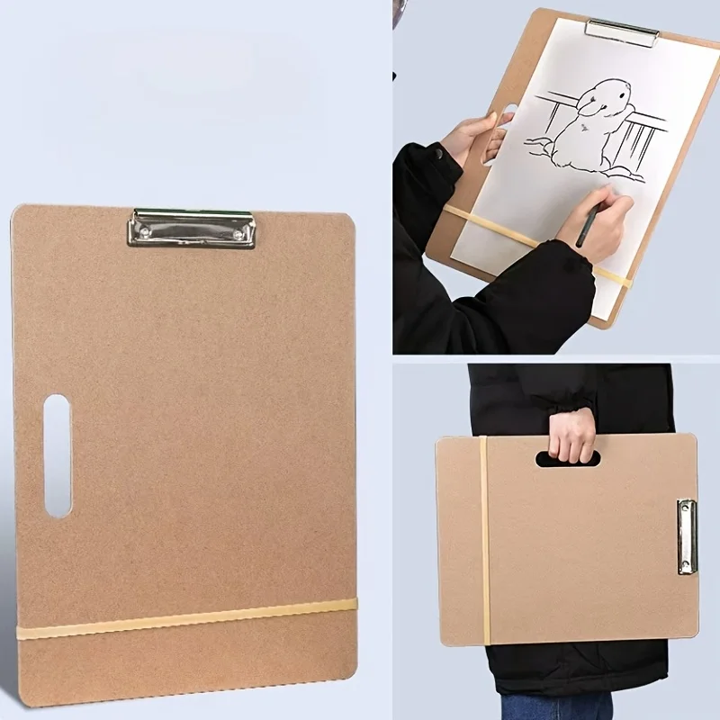 1 Pc Wooden Artist Sketch Board with Sturdy Clips and Rubber Bands Portable Handheld Drawing Clipboard for Classroom Artwork
