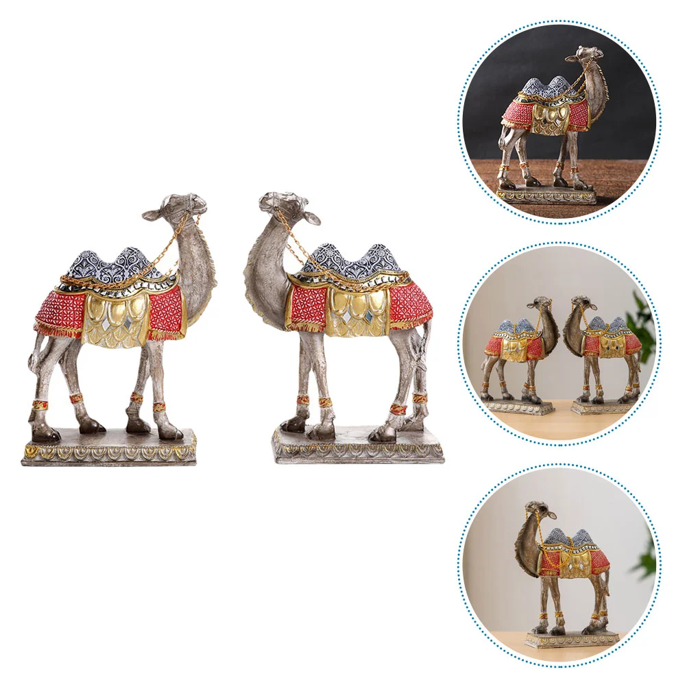 2 Pcs Camel Ornaments Desert Figure Small Statue Decoration Cartoon Craft Middle East