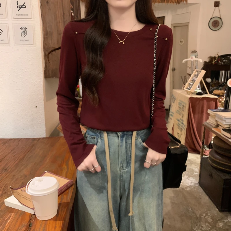 

Women's Spring Autumn Bottoming T Shirt Pullover Basic Solid Lady Long Sleeve Casual Tops Popular Versatile White Black Tees New