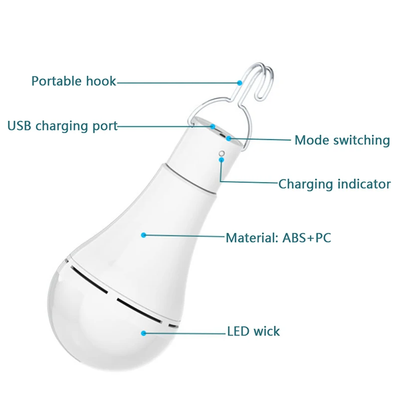 LED Solar Bulb Light Waterproof Outdoor 5V USB Charged Hanging Emergency Sunlight Powered Lamp Portable Powerful Indoor House