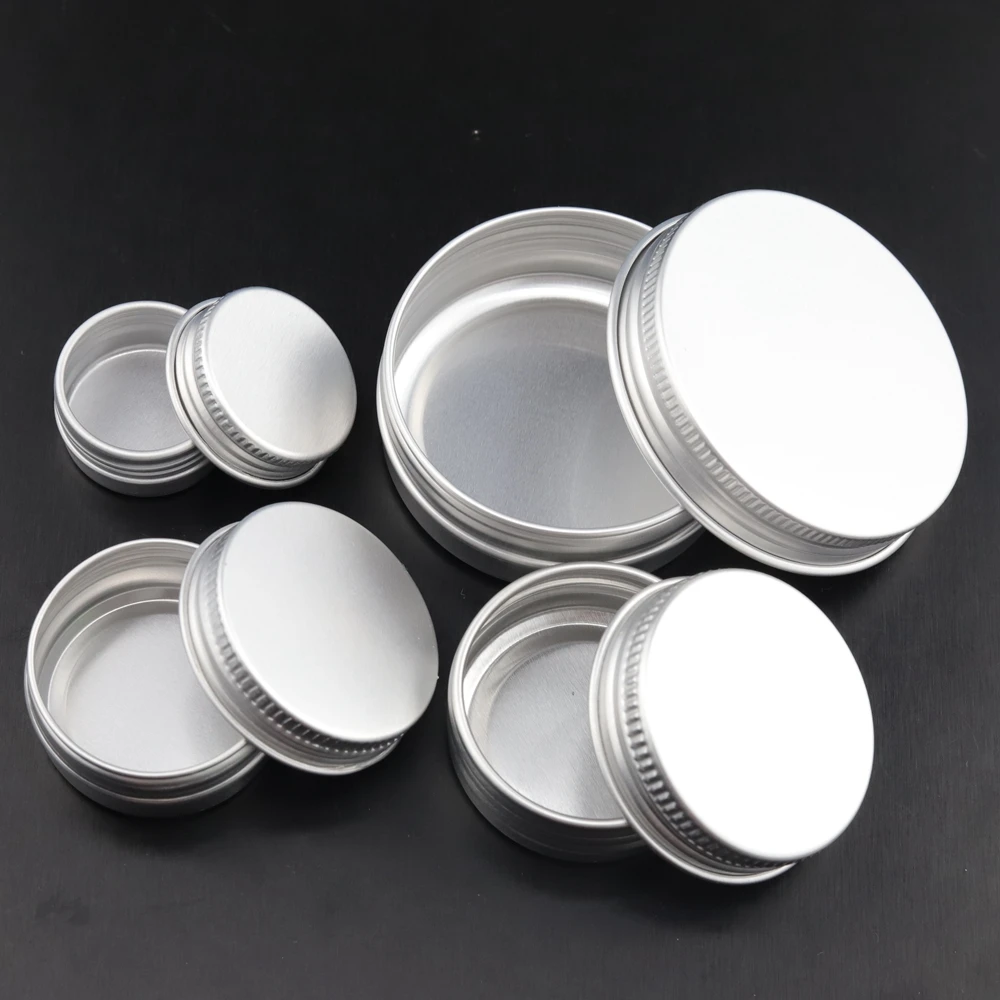 Caixa vazia do armazenamento do metal de alumínio, garrafa recarregável, parte superior do parafuso, armazenamento cosmético, cor prata, 2.2g, 4g, 5g-10Pcs