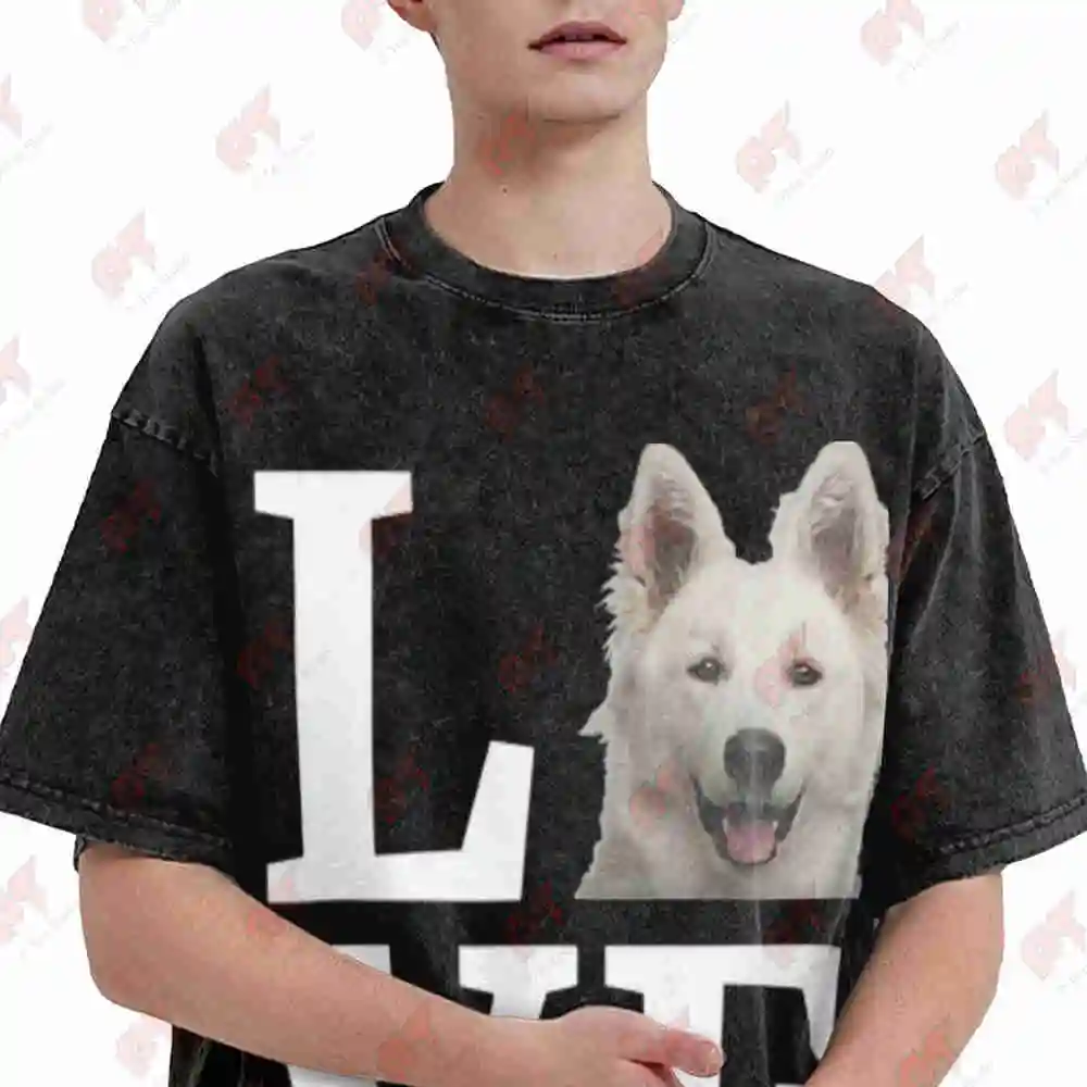 White Swiss Shepherd I Love White Shepherd Vintage Washed Tee Pure Cotton T-Shirt