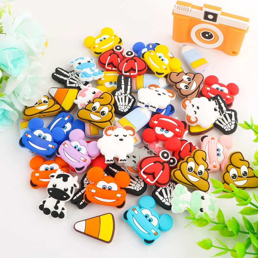 Kovict 10Pcs New Baby Silicone Beads Mini Cows Corn Stethoscope Pen Car Bead Food Grade DIY Pacifier Chain Accessories