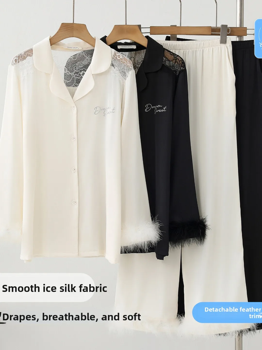 ensemble-deux-pieces-elegant-en-soie-avec-empiecements-plumes-manches-longues-detachables-et-pantalon-long-vetements-de-nuit-et-d'interieur-pour-femme-printemps-automne