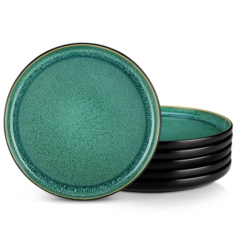 

Набор обеденных тарелок PLAYA, 6 штук, 10,25 дюйма, керамические и из каменной керамики, подходят для микроволновой печи и духовки, модная зеленая посуда для современного интерьера