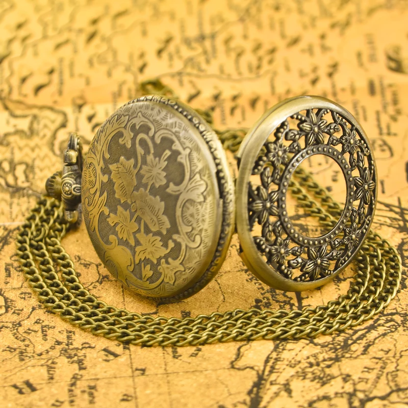 Kalung cangkang kerang perunggu antik jam saku Quartz hadiah perhiasan modis untuk siswa pria dan wanita