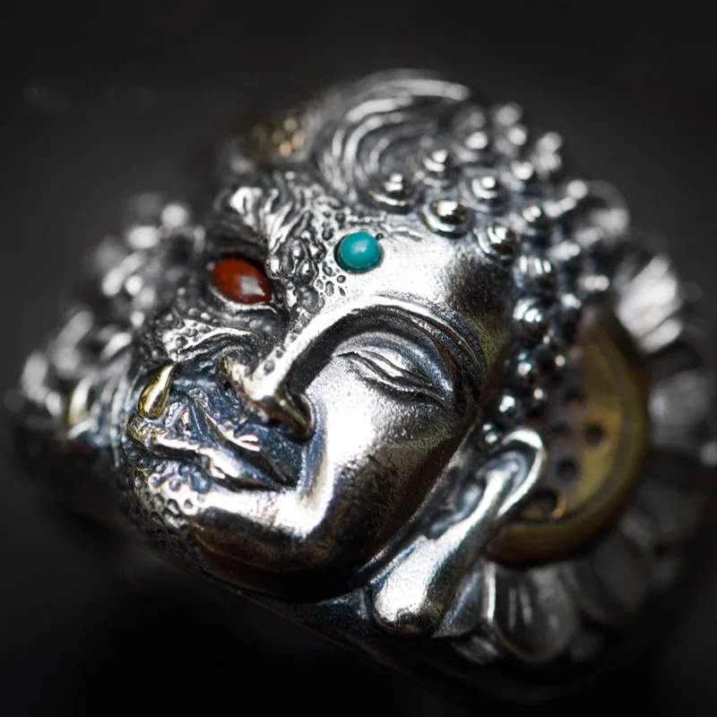 Half-Devil Half-Buddha Thai Silver Ring Personalized Vintage Open Rings