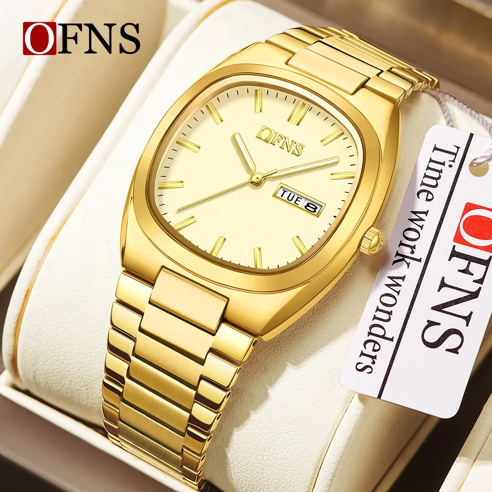Alla moda OFNS Nuovo 1566 Orologio al quarzo da donna d'affari Impermeabile Doppio calendario Luce notturna Orologio al quarzo da donna di lusso