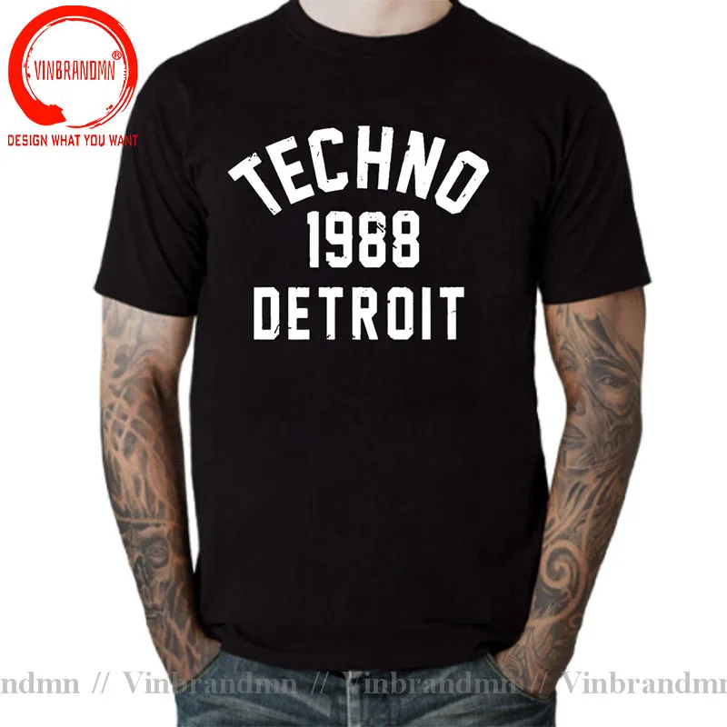 Funny Men's T-Shirt Techno 1988 Detroit T Shirt Men Fashion Cotton tshirt O Neck Clothes Wholesale Japanese Streetwear Tee Shirt