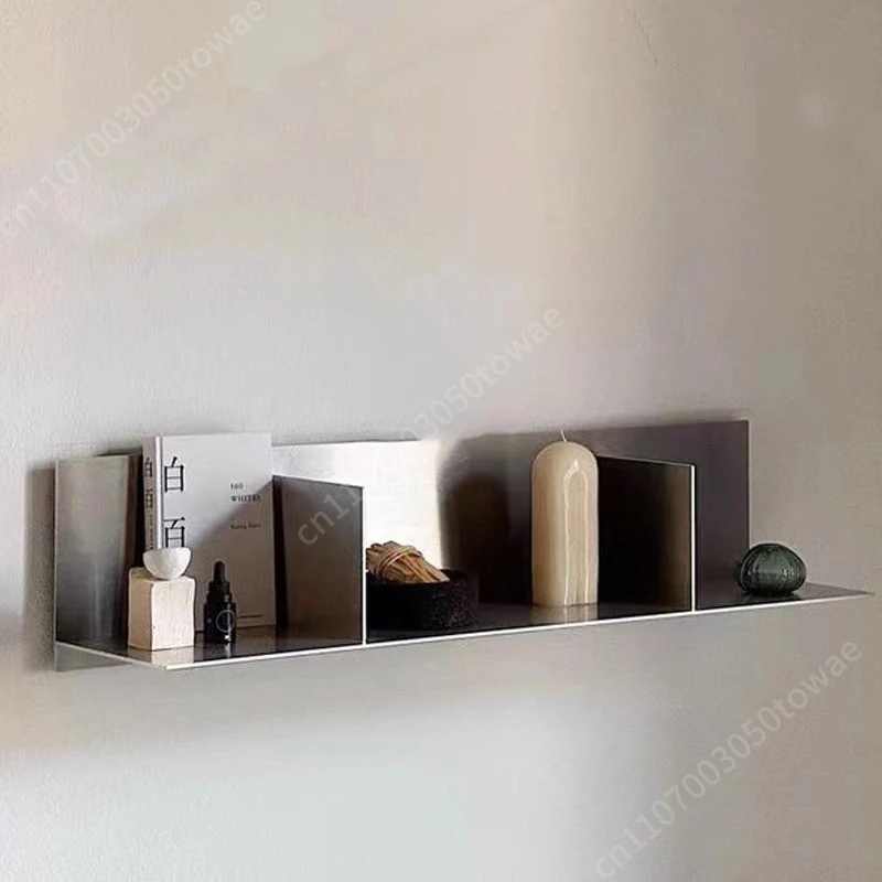 Stainless Steel Floating Wall Shelf with Dividers, Brushed Metal Wall-Mounted Display Shelf, Storage Organizer for Books, Decor