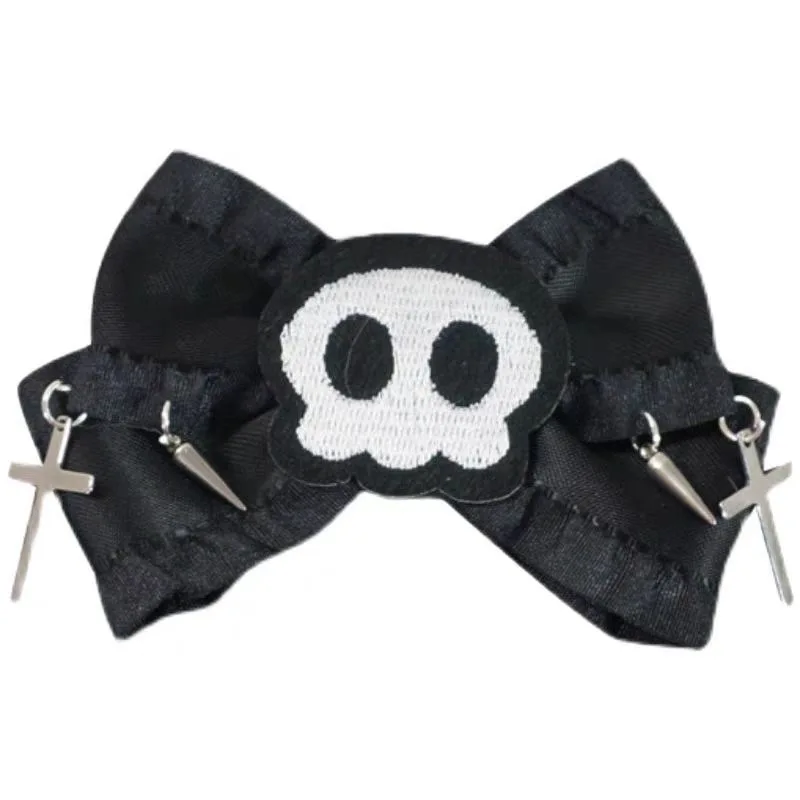 1 pc 어두운 고딕 스타일 펑크 크로스 해골 총 검은 Bowknot 헤어 그립 헤어 액세서리 여성용 헤어 클립 파티 선물