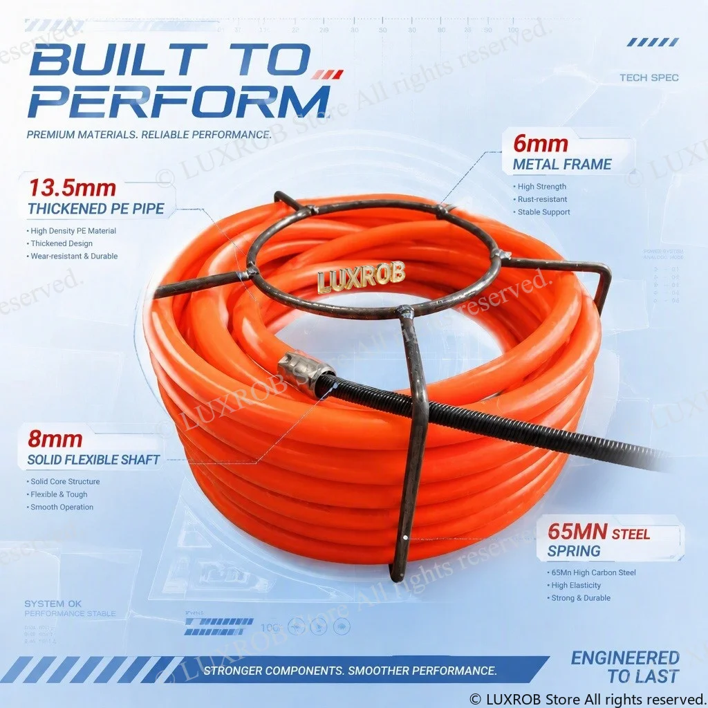 Plumbing Dredging Tool 8mm Solid Spring Inner Rotate Outer Fixed Sewer Cleaner for Main Pipe Grease Cement Clog Remover