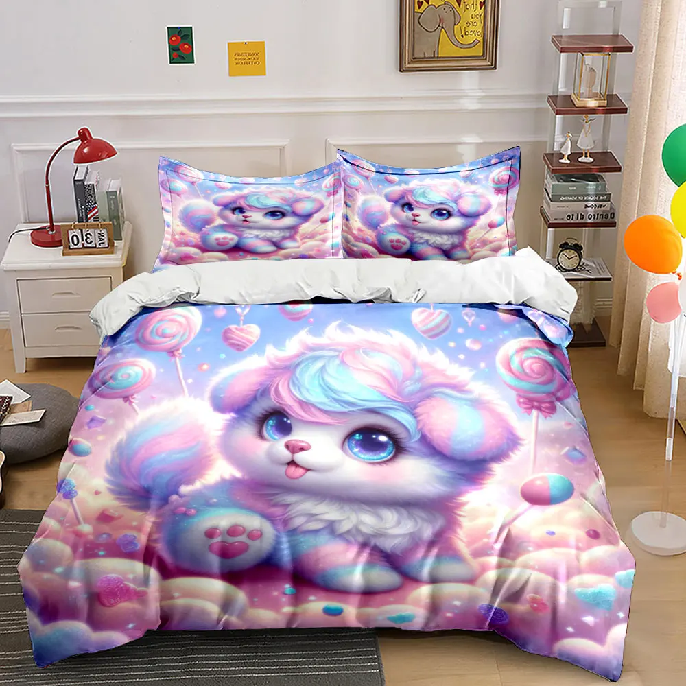 Fluffy Fantasy with Candy Skies Printed Duvet Cover Set1 Duvet Cover+2 PillowcaseMulti Size Bedroom Bedding Decor