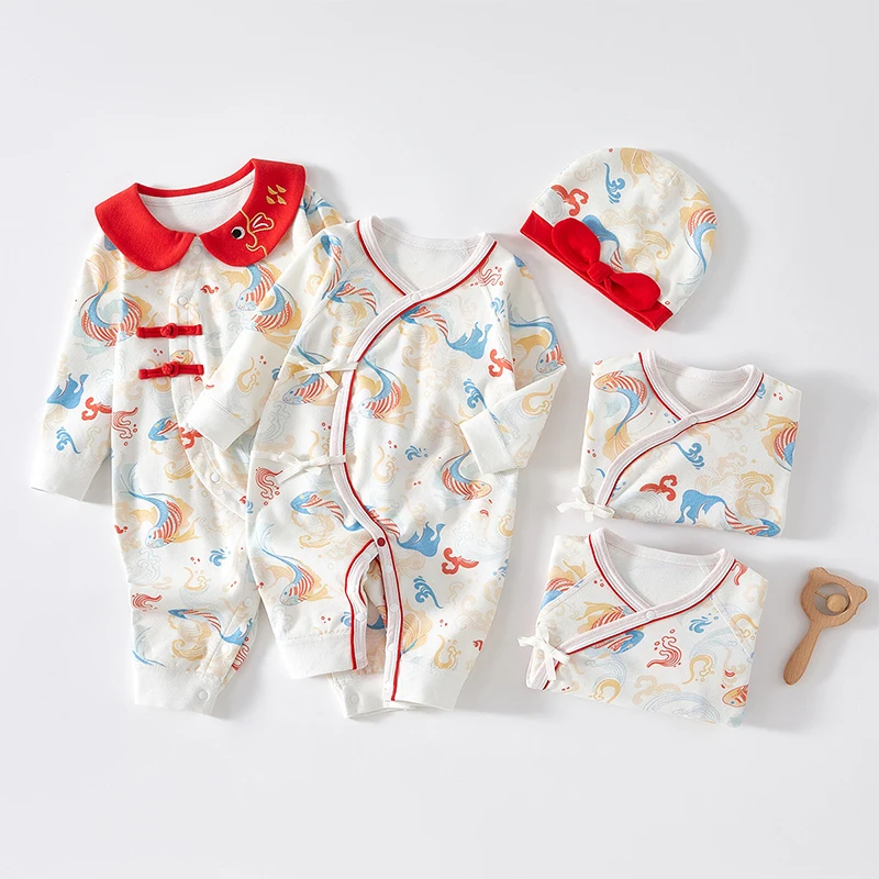 

Newborn Bodysuit Infant Jumpsuit Baby Overalls Boy Playsuit Girls Romper Koi Cotton Long Sleeve Traditional Culture Baby Clothes