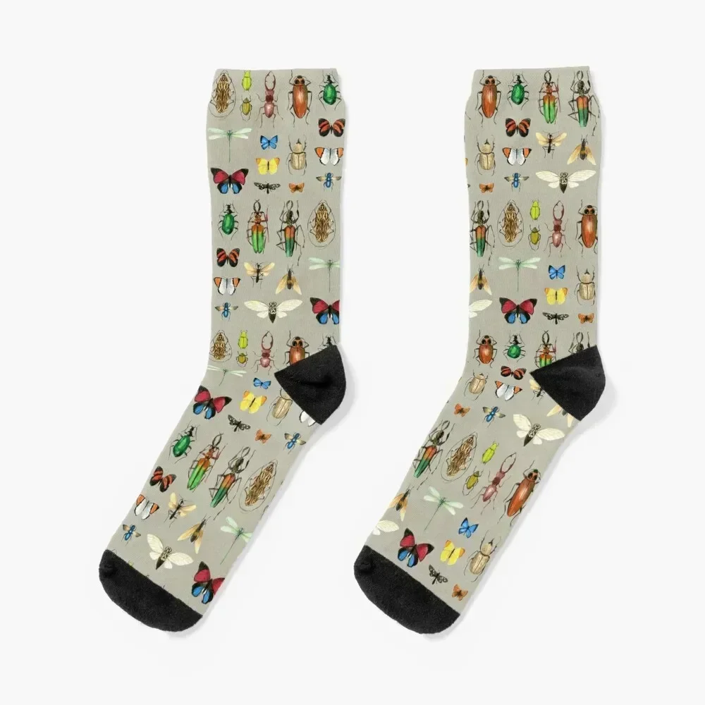 

The Usual Suspects - Insects on grey - watercolour bugs pattern by Cecca Designs Socks warm winter Socks Man Women's