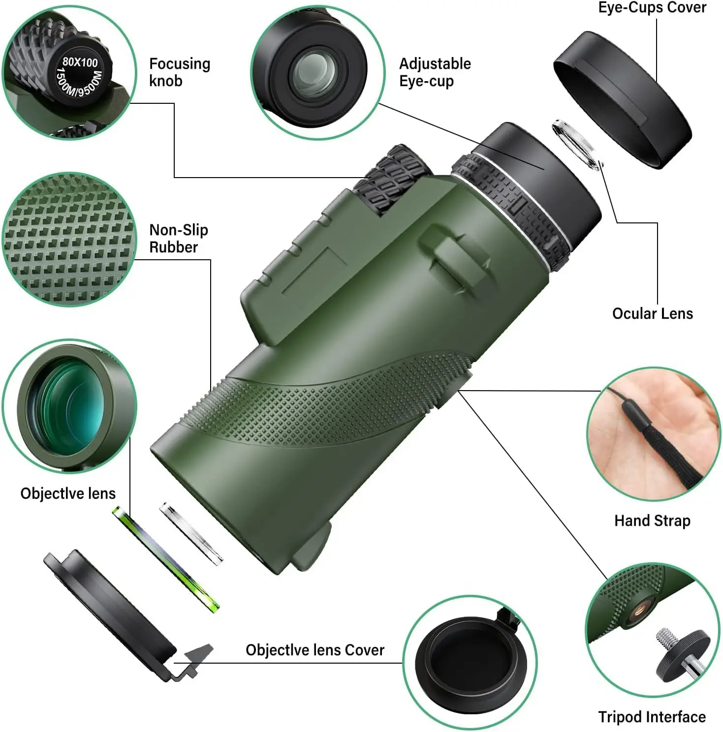 Outdoor Portable 10X42 HD Monocular Telescope 258FT/1000YDS 3500m/20000m Birdwatching Telescope for Hunting Camping Tourism