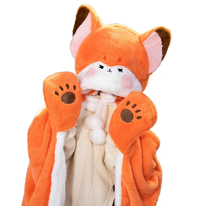 New 1pc 100cm /160cm New Fox Lovely Plush Soft Cloak Fox Cape Cartoon Cloak Coral Fleece Air Blankets Birthday Valentine Gifts