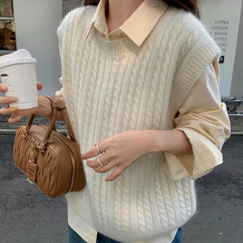 

% Wool Knitted Vest Women, Autumn And Winter Layered Shirt, Slimming Solid Color Wool Vest, Trendy