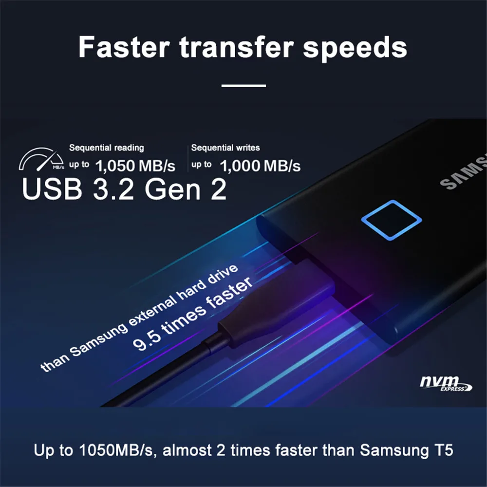 جهاز محمول T7 snvme Shield 1 USB من النوع الخارجي duro externo T9 2x2 sd 2x2x2 x T9 4 Samsung T7 portable NVMe Shield 1TB USB 3.2 Gen 2 x 2 SSD 2TB T9 4TB External Solid State Drive disco duro externo Type-C For PC