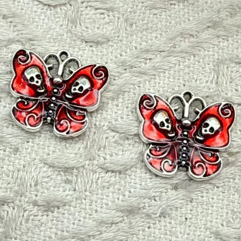 10pcs 21x23mm Alloy Charms Halloween Black Skull Butterfly Charms Pendant Designer CharmsFit Jewelry Making DIY Jewelry Findings