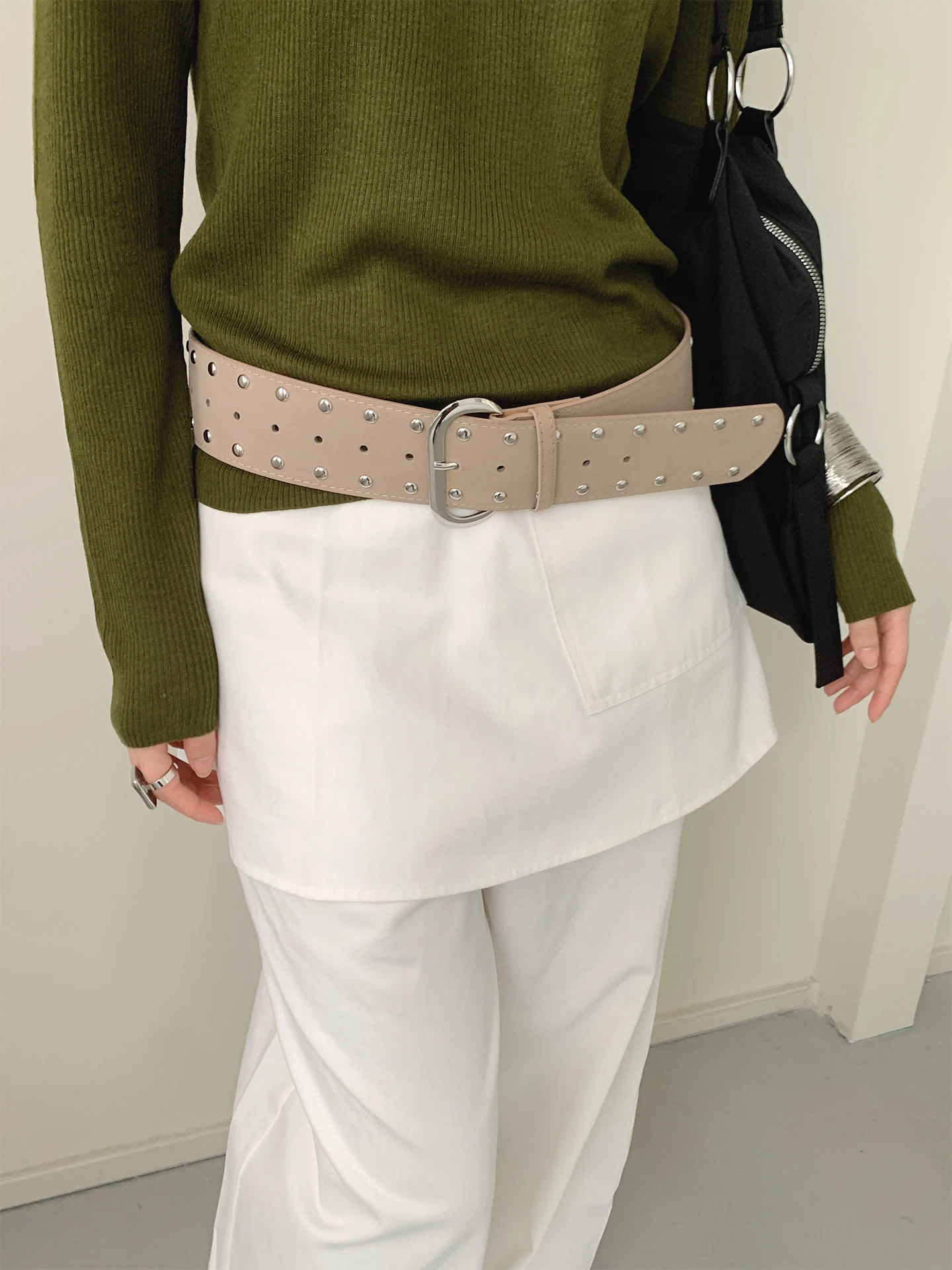 Leather Work Jeans - Ceinture large en daim style coréen