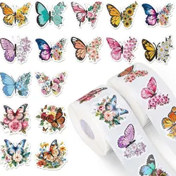 500Pcs /1 Rolls 3.8cm/1.5 inch Butterfly Flower Shaped Sticker Decoration Gift Box Sticker Label Stationery Sticker
