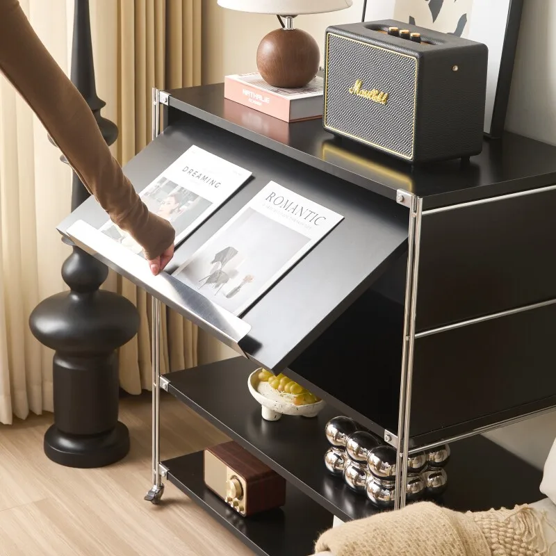 Shelf Living room storage rack Movable medieval style dining side cabinet storage cabinet Coffee machine table storage cabinet