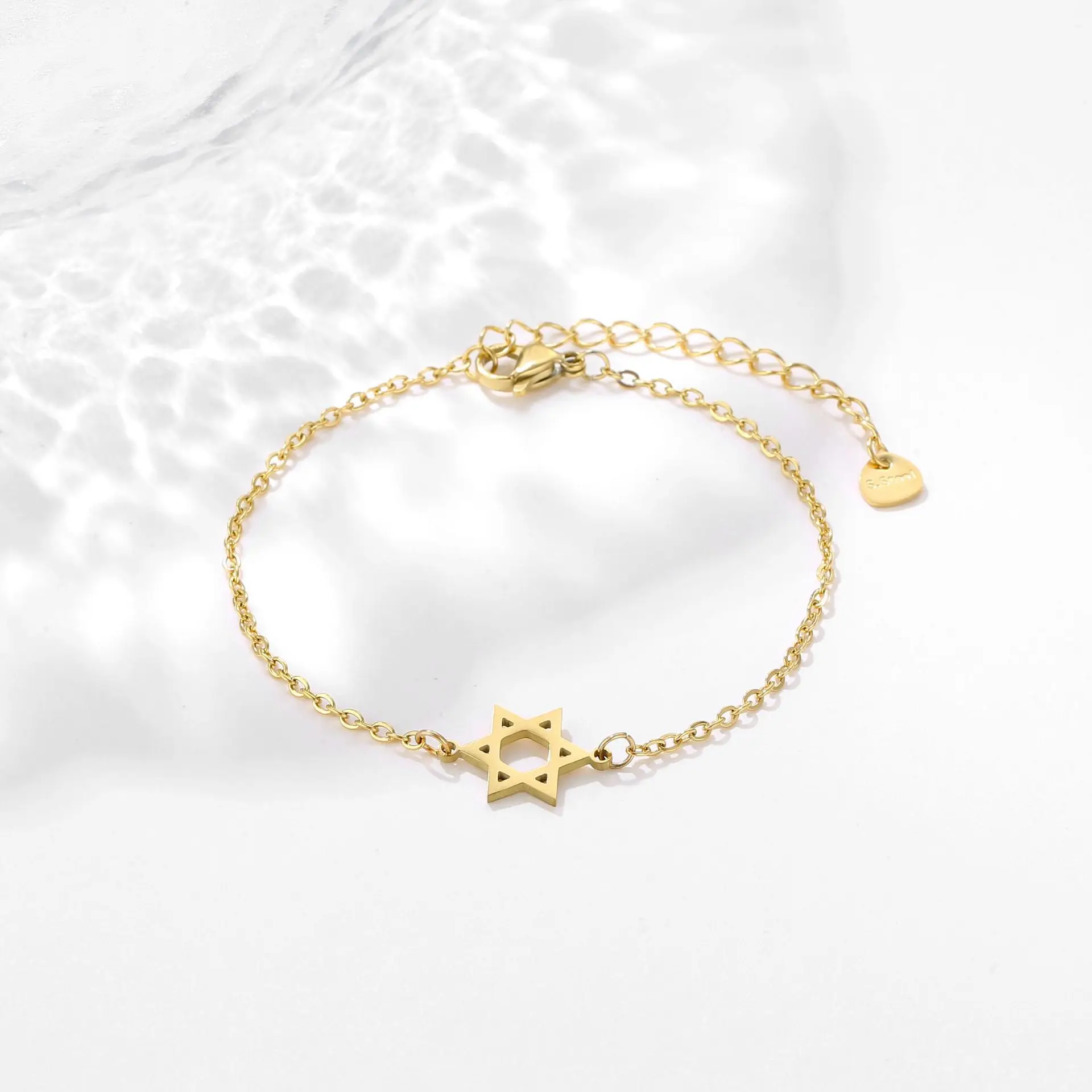 Brazalete de estrella de David de acero inoxidable de alta calidad para hombres y mujeres, pulsera de mano de estrella Simple, joyería diaria