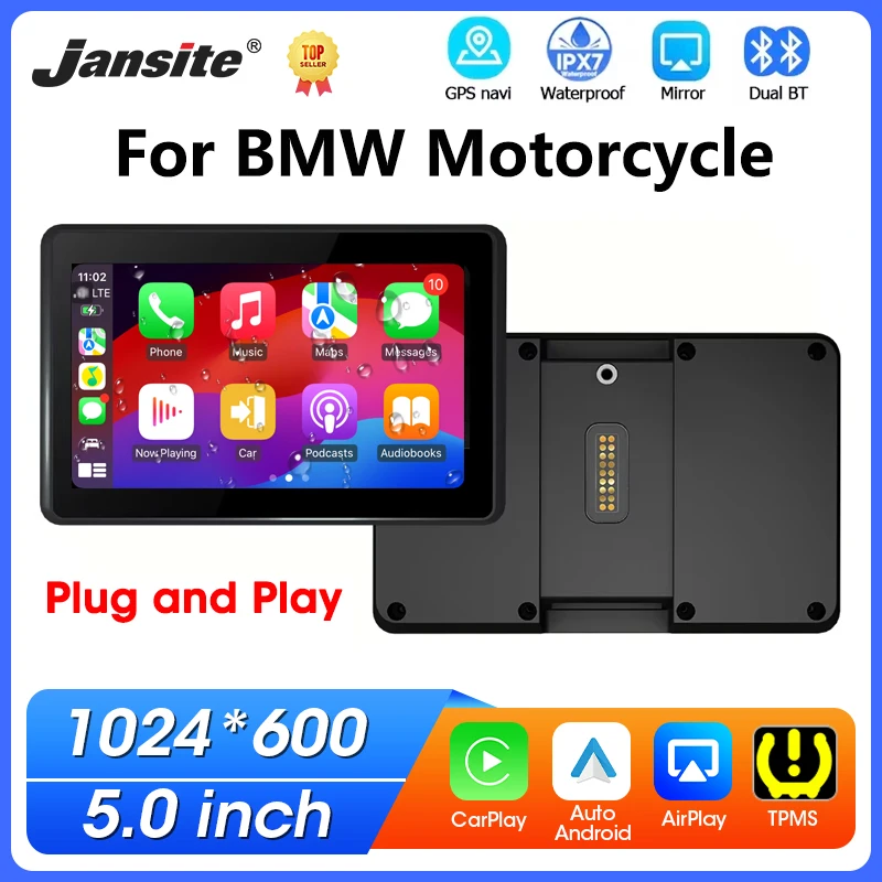 Jansite para GPS de motocicleta BMW, navegação sem fio CarPlay Android Auto, monitor para motos BMW R1200GS R1250GS F800 F900 S1000XR