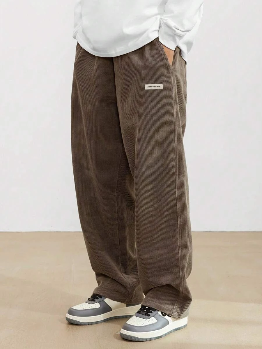 

Men's Elastic Waist Corduroy Pants - Casual Loose Straight Leg Trousers for Daily & Outdoor