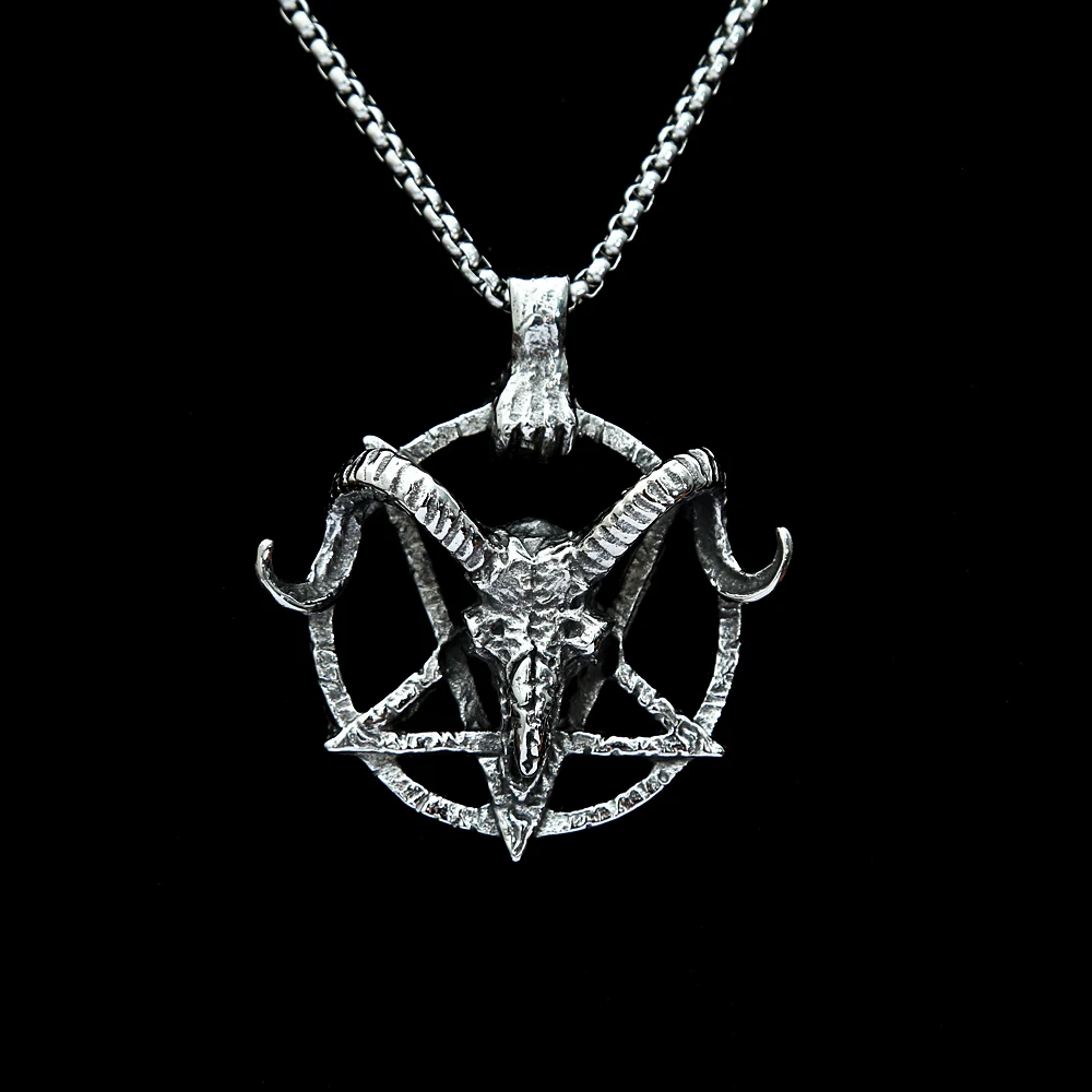 Retro Goat Head Pendant Necklace For Man Stainless Steel Pentagram Pan God Skull Pendants Occult Vintage Jewelry Gift