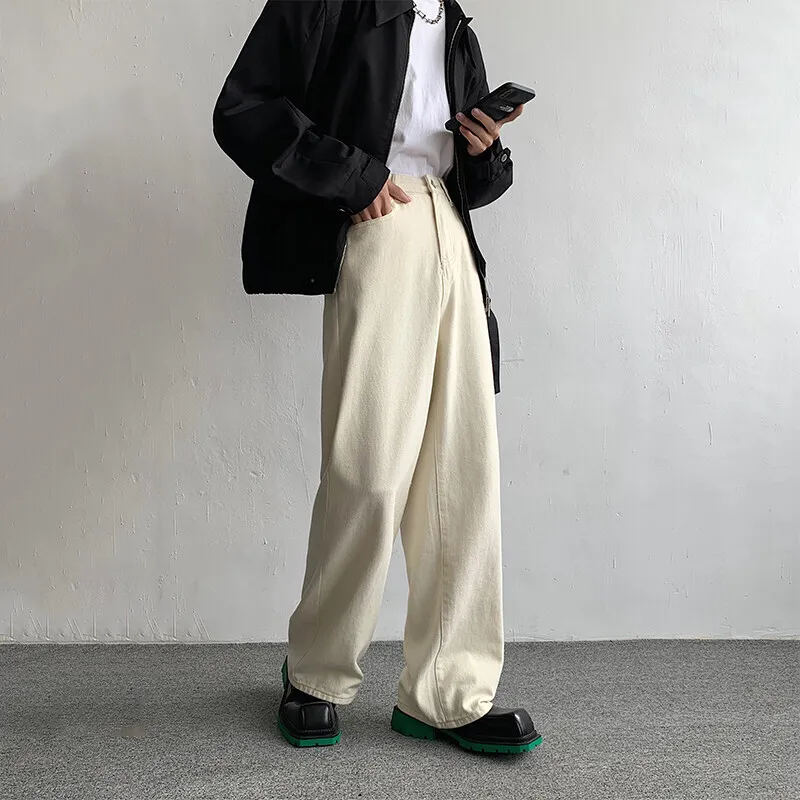 

Beige Jeans Men Fashion Casual Wide Leg Jeans Men Streetwear Korean Loose Straight Jeans Mens Baggy Denim Trousers M-2XL