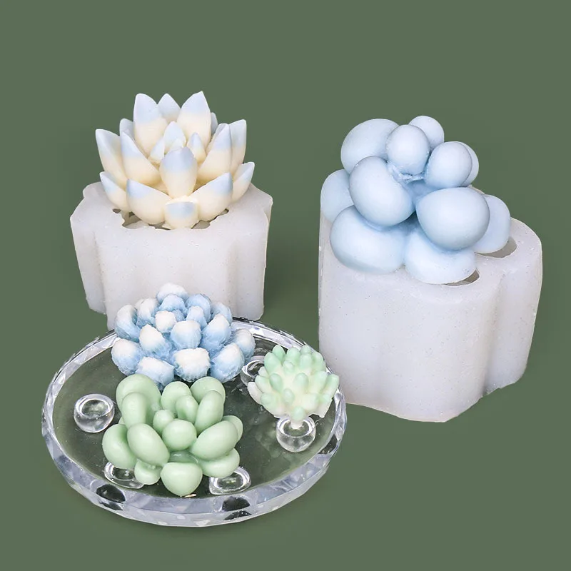 3D Succulent Candle Mold Resin Craft DIY Handmade Flower Silicone Mold for Candle Cactus Peony Molds Candle Making Supplies