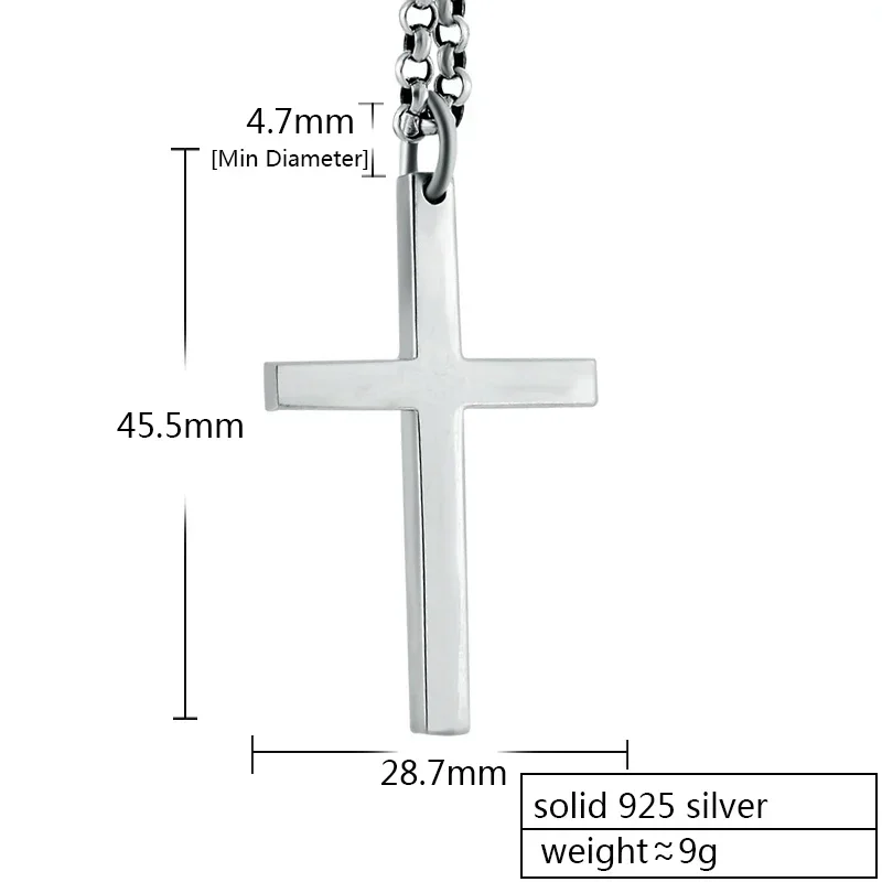 ZABRA Pure 925 Sterling Silver 4mm 45.5*28.7mm Cross Fashion Pendant Men Women High Polish Trendy Gift Christian Jewelry