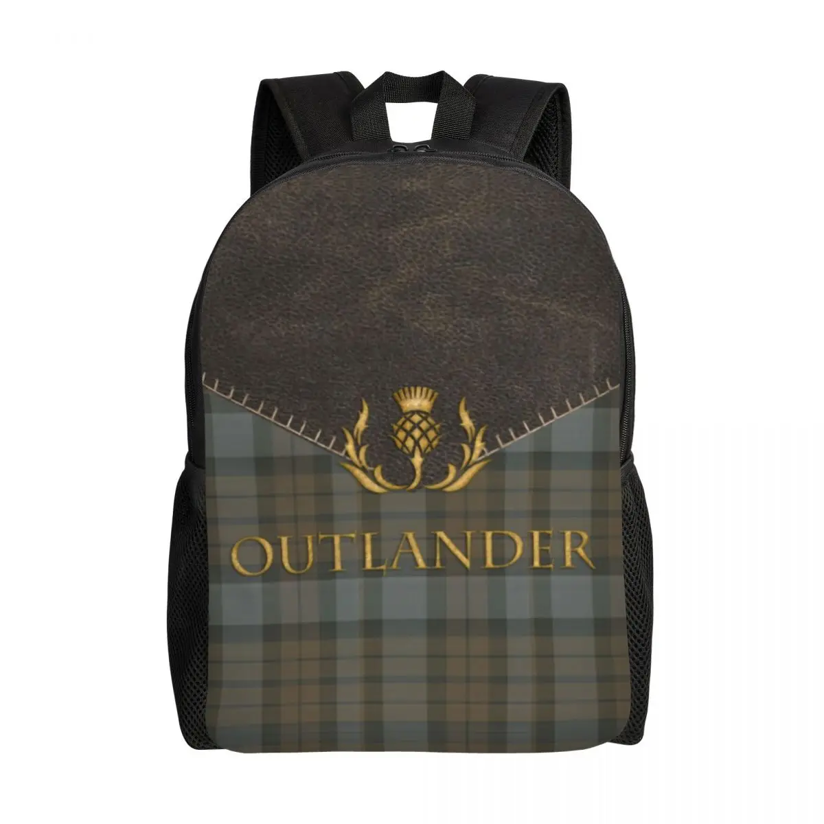 

Customized Outlander Leather And Tartan Backpacks Men Women Fashion Bookbag for School College Scottish Art Bags