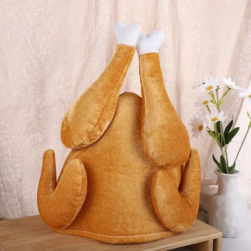 Thanksgiving Turkey Hat Plush Roasted Turkey Headwear Funny Chicken Leg Hat Headband for Halloween Party Cosplay Accessory