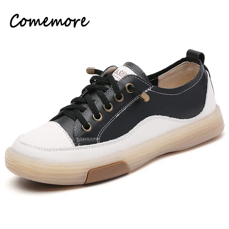 Comemore Leather Soft Sole Slip-on Flat Loafers Ladies Sneakers Hollow Out Breathable Women\'s Moccasins 2023 Women Casual Shoes