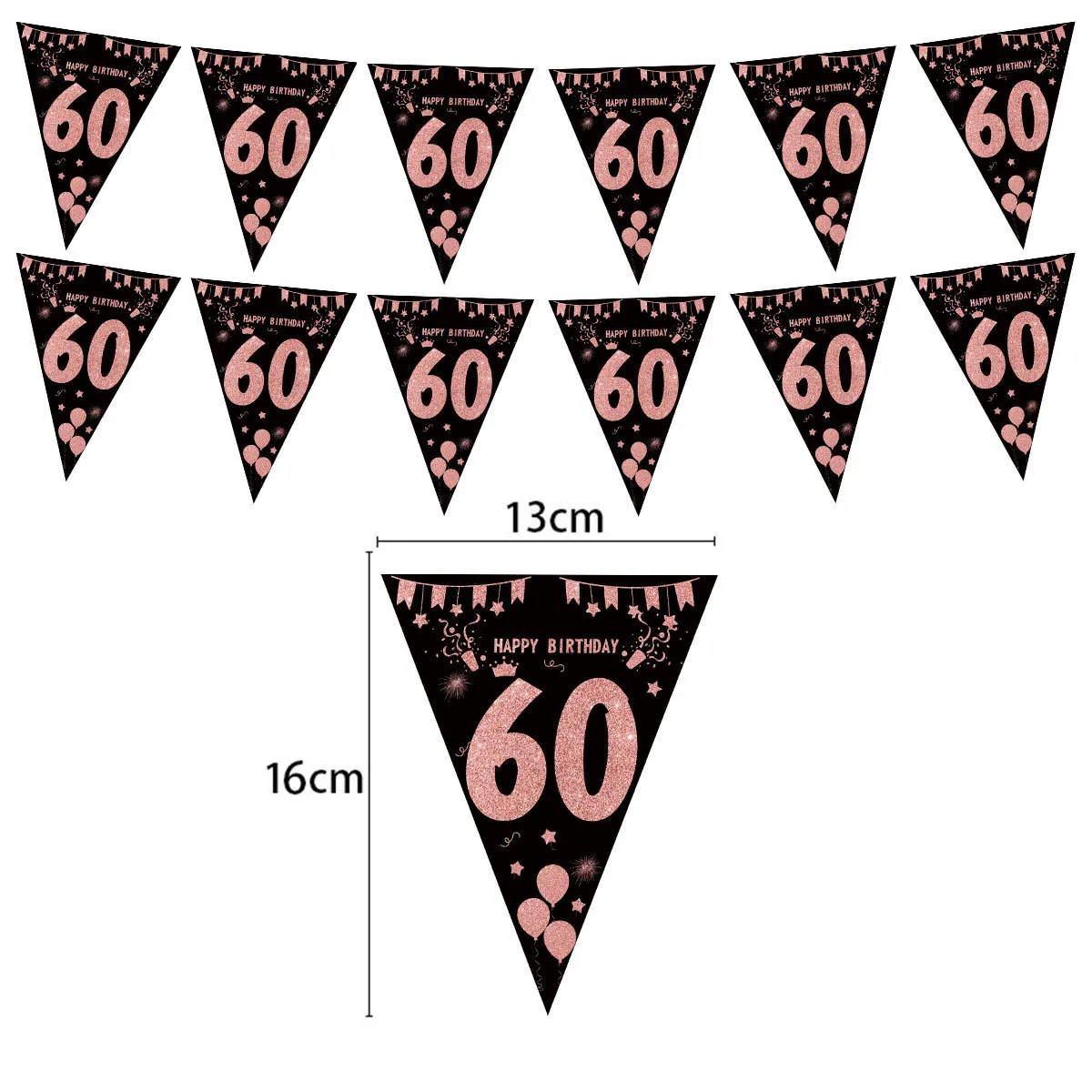 MIEWAA Decoratie 60e verjaardag vrouw, 60s verjaardag ballonnen vrouwen, verjaardagsdecoratie 60e met Happy Birthday-banner, groot cijfer 60 folieballon, hart, ster, folieballon, latex confettiballon