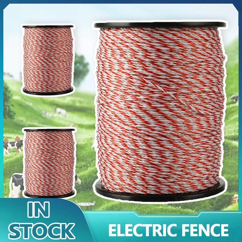 

100/500M Roll Electric Fence Rope Polywire with Steel Poly Rope for Horse Animal Fencing Ultra Low Resistance Wire and Accessory