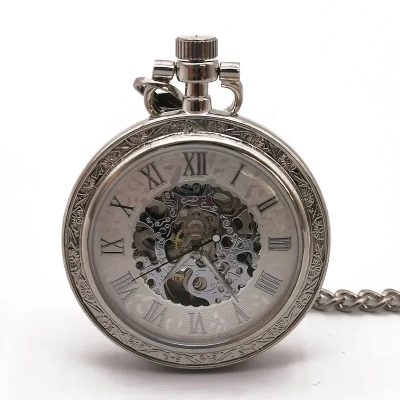 

High Quality Luxury Silver Pocket Watches Mechanical For Men Women Vintage Steampunk Necklace Pendant Hand Wind Fob Watch