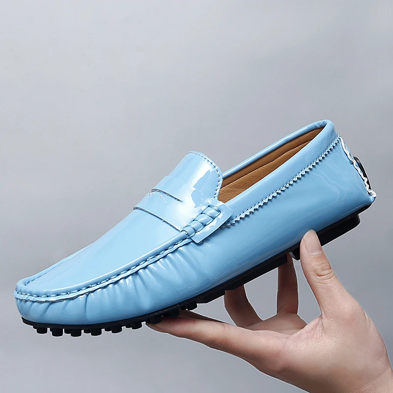 Genuine Leather Penny Loafers Men Driving Shoes Big Size 35-48 Cow Leather Moccasins Slip on Flats Designer Mens Loafers Blue